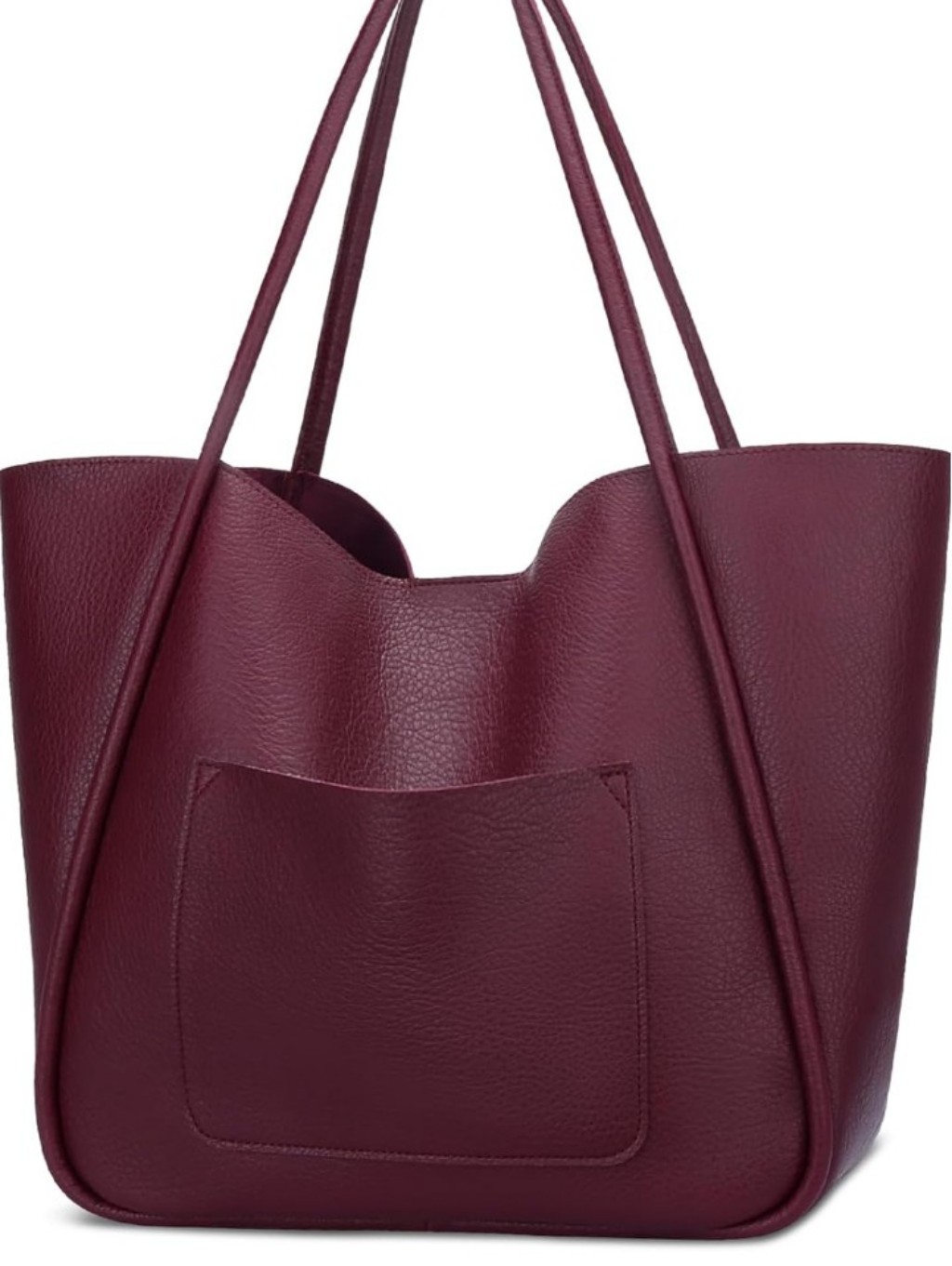 Large Vegan Leather Tote Bag Oversized Shoulder Handbag Travel Beach Burgundy